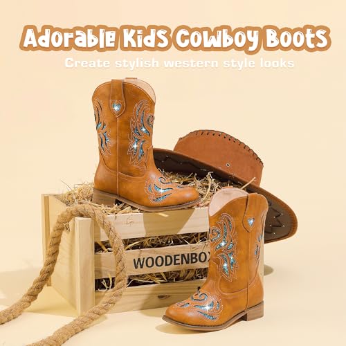 Girls Cowgirl Boot Glitter Kids Cowboy Boots Western BoysCowboy Mid Calf Square Toe Toddler Little Kid/Big Kid Party Birthday Riding Shoes 5