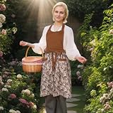 HYVOROS Cute Floral Aprons for Women with Pockets,Cotton Adjustable Neck Strap Apron for Kitchen Cooking Baking Gardening (Brown, Medium)