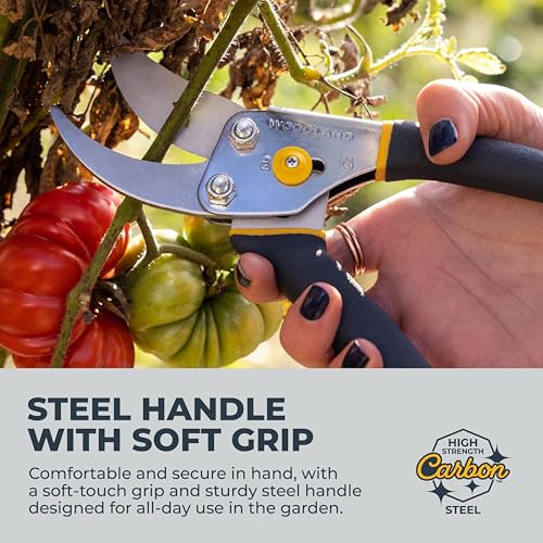 Image of Woodland Tools Co. Bypass Pruning Shears for Gardening - 5 /8 inch Cut Capacity, High Carbon Steel Blade with Non-Stick Coating, Soft Grip, Steel Handle, Hand Pruner for Plants, Flowers, and Shrubs
