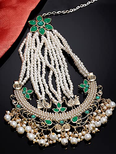 Image of Karatcart Green Tumble Gold Plated Handcrafted Kundan Passa for Women