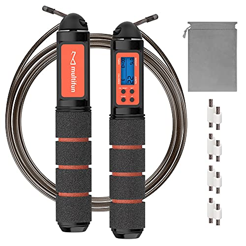 Jump Rope, multifun Speed Skipping Rope with Calorie Counter, Adjustable Digital Counting Jump Rope with Ball Bearings and Alarm Reminder for Fitness, Crossfit, Exercise, Workout, Boxing, MMA, Gym