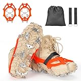 晨陽小店 チェーンスパイク 軽量【強化版・32本爪】 アイゼン 登山 オレンジ 3秒着脱 Lサイズ：25.0〜26.5cm 凍結道路 滑り止め 雪山 登山 ハイキング 穴釣り 磯釣り 沢登り 転倒防止 収納袋付き 男女兼用