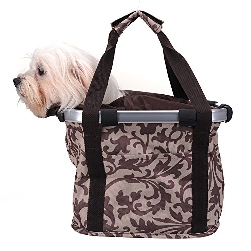 (Coffee) - Pet Dog Bicycle Carrier Bike Basket Bag- Foldable Detachable Pet Dog Travel Bicycle Baske