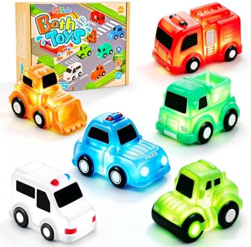 Baby Bath Toys, 6 Pack Light Up Cars Bath Toys, No Hole No Mould ...
