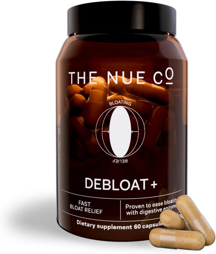 The Nue CoDEBLOAT+ Daily Gut Health Instant Bloating Relief, Including Tumeric & Digestive Enzymes, Vegan, Gluten-Free, Sugar-Free, Non-GMO 60 Capsules