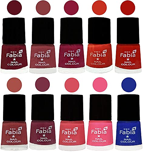 Image of SMC Fabia ALL IN ONE (PACK OF 10), Long Lasting Glossy Nail Polish, 6 ml Each, All Vibrant Colours,02451