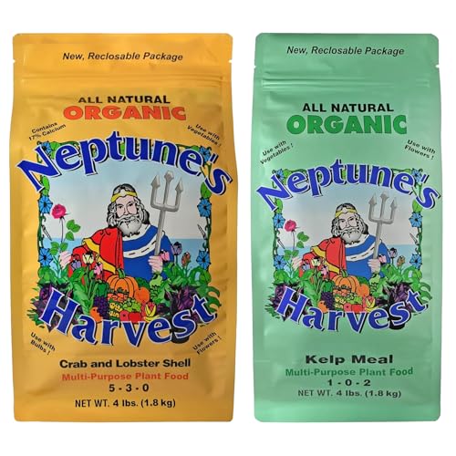 Neptunes Harvest Organic Plant Food | Fertilizer for Lawn & Garden | Crab & Lobster Shell 5-3-0 (4 lb) + Kelp Meal 1-0-2 (4 lb)