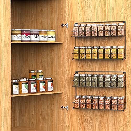 Spice rack wall mounted 4 Tier Herb rack inside cupboard kitchen rack spice organiser Black Free Standing Non-Slip Home Kitchen Space Saving Storage Solution Holder Organiser