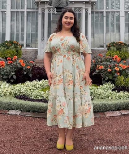 Image of RITERA Plus Size Dresses for Curvy Women Square Neck Short Sleeve Summer Floral Smocked Maxi Dress with Pocket XL-5XL