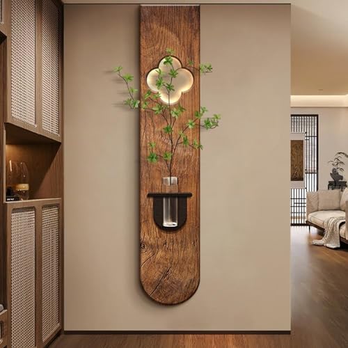 Mural Colgante, Escultura De Pared Arte 3D Arenisca Con Luces LED, Cuadro Decorativo Moderno Jarrón Y Plantas Artificiales, Para Salas Estar, Dormitorios Y Oficinas(Brown2,25 * 125cm/9.8 * 49.2in)