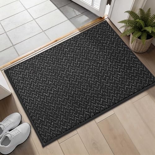 Image of COSY HOMEER 50x80cm Indoor Door Mat, Non-Slip Washable Entrance Mat, Heavy Duty Dirt Trapper Rug, Super Absorbent Polypropylene Barrier Mat with TPR Backing for Entryway, 1cm Low Profile, Black