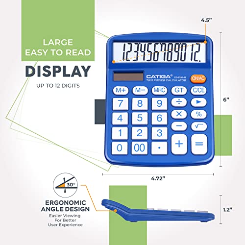 Desktop Calculator 12 Digit With Large Lcd Display And Sensitive Button, Solar And Battery Dual Power, Standard Function For Office, Home, School, Cd-2786 (Blue) #TOP2