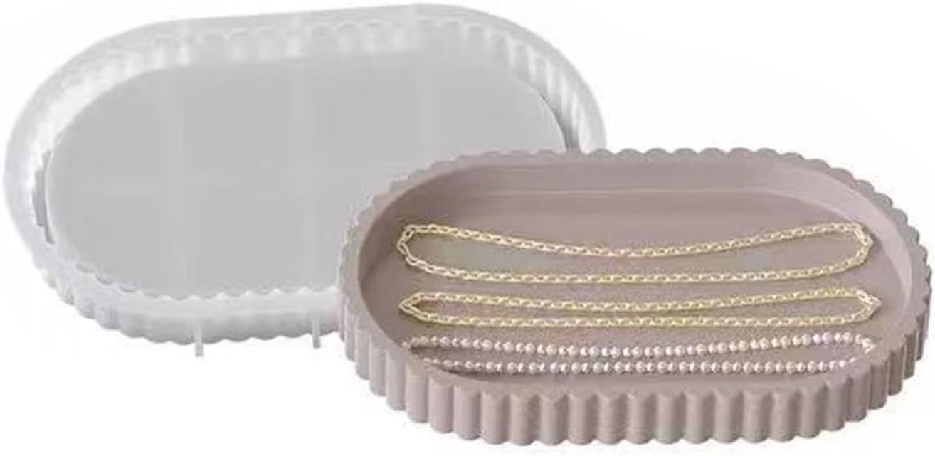 Oval Silicone Tray Mould with Flower Edges,Jewelry Trinket Storage Tray Mould for Office Home Decor (C)