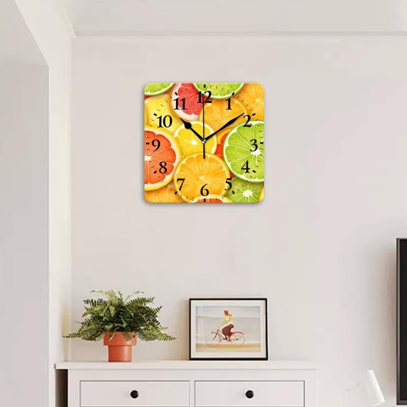 Quartz Wall Clocks Non-Ticking Silent Battery Operated Modern Wall Clocks Decorative for Home,Bedroom-Citrus Fruits Including Oranges and Lemon Slices(16inch)