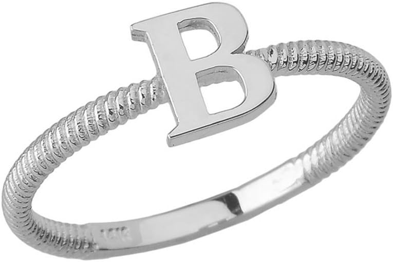 Women's 925 Sterling Silver "B" Initial Stackable Rope Design Ring