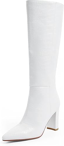Modatope Botas altas de equitación para mujer hasta la rodilla, altas y largas, botas de cocodrilo de imitación GoGo, tacón de bloque, punta