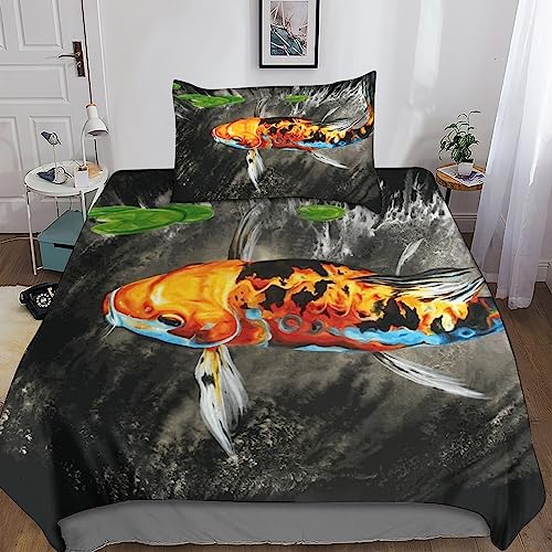 Housse de couette carpe koï imprimée 3D et zippée en microfibre