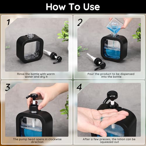 Image of Segbeauty 16.9oz Hand Soap Dispenser, 500ml Leak-Proof Liquid Soap Dispenser for Bathroom, Black Modern Dish Soap Dispensers for Kitchen Sink, Refillable Plastic Pump Bottle with Waterproof Labels