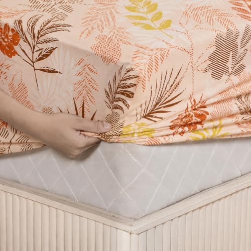 Image of LANE LINEN Symphony | 100% Cotton Sheet Set | Soft & Breathable Fabric | 3 Piece (1 Bedsheet + 2 Pillow Covers) | King Bed Sheet Set - Rust and Yellow Floral