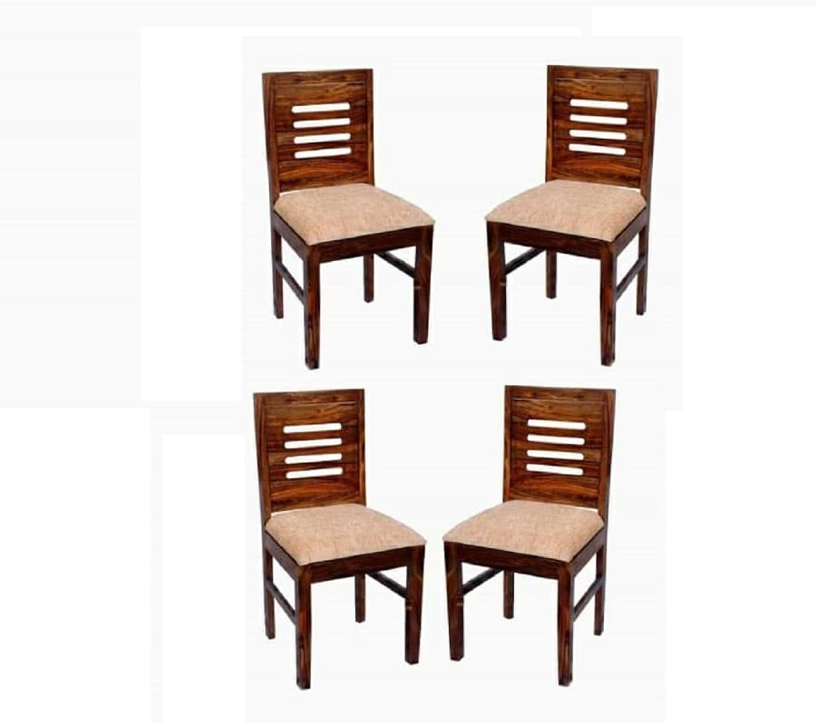 VK Furniture Sheesham Wooden Dining Chair Set of 4 for Home & Restaurant | Solid Wood Dining & Study Chair for Living Room Office | Comfortable Cushioned Seat (Honey Natural, Set of 4)
