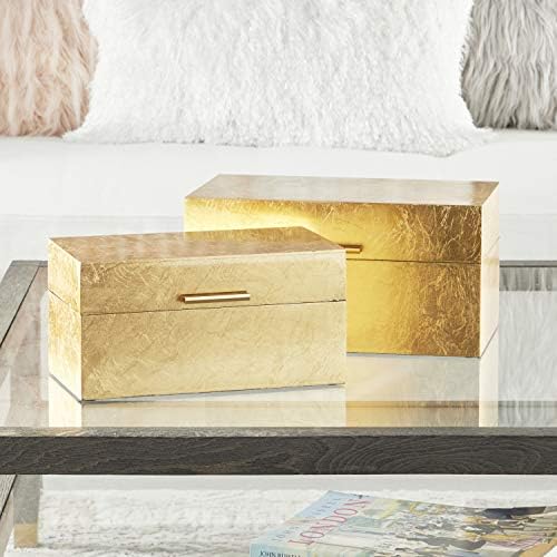 CosmoLiving by Cosmopolitan Wood Box with Textured Foiled Exterior, Set of 2 13", 11"W, Gold