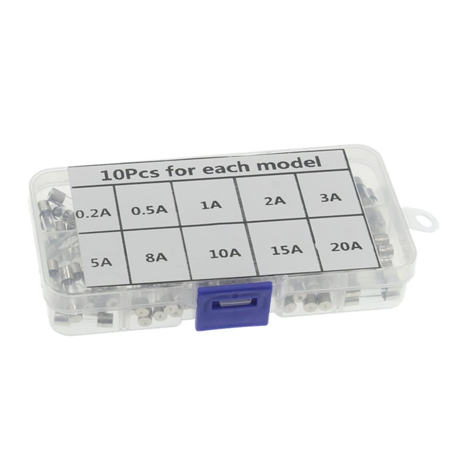 100PCS Set Kit 5x20mm Kit fusibili assortiti Tubo di vetro soffiato rapido fai-da-te Fusibili in vetro soffiato rapido 0.2A-20A