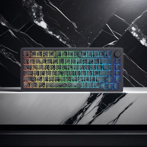 Image of dagaladoo Double Shot PBT Keyboard keycaps Set,Black Topographic,Shine Through Custom keycap,Side Printed keycaps dye sub,Cherry Profile keycap for TKL US Layout Mechanical Keyboard(134keys)
