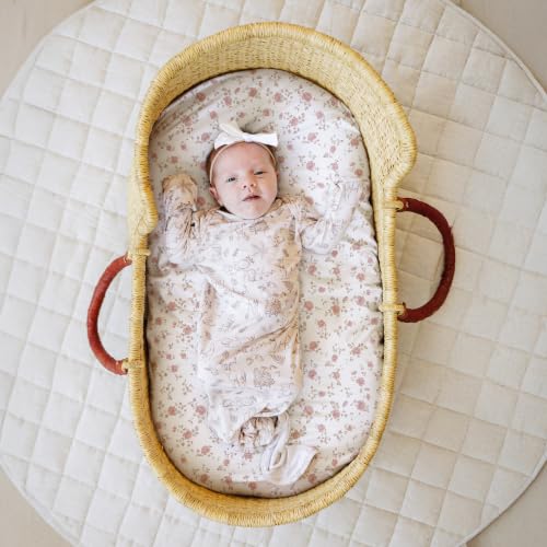 Image of Baby Bassinet Sheets Girl (Juliette) 2-Pack - Fitted Bedside Bassinet Sheets - Buttery Soft Cotton Blend for Standard Bassinet Mattress Pad - Compatible with Halo Bassinest