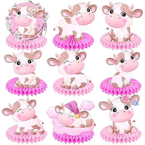 9Pcs Pink Milk Cow Party Table Decoration Pink Milk Cow Table Honeycomb Centerpieces Cover