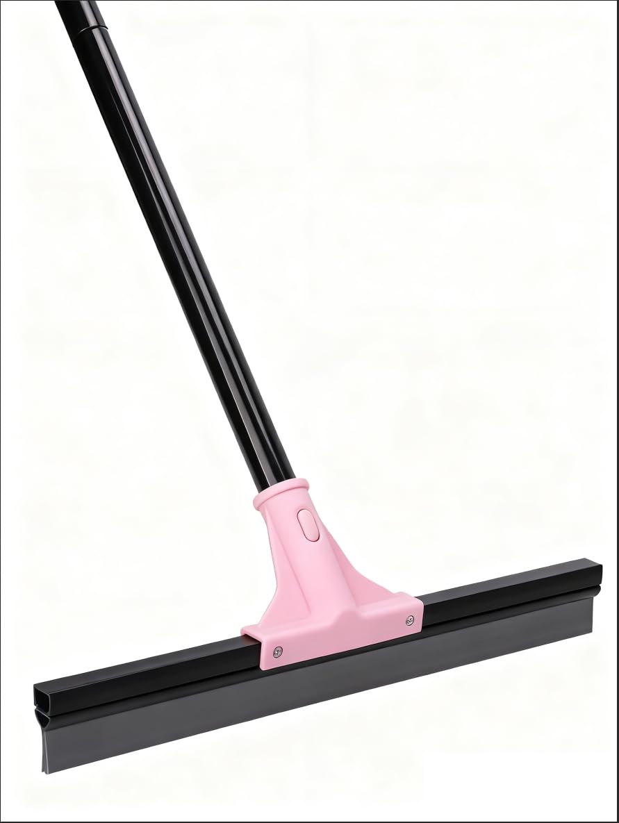 wlich Abzieher Boden, 60cm Breite Wasserschieber Bodenabzieher mit Langem Stiel 154cm Heavy Duty Wasserabzieher Boden Fensterabzieher für Bad Garage Fenster Fliesen Glas Marmor (Rosa+Schwarz)