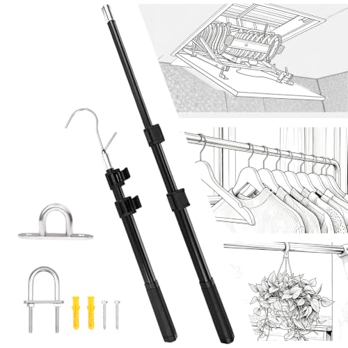 EMART Attic Pull Down Hook 17-36 Inches Adjustable Attic Ladder Pull Down System kit with Y-Hook and 2 Handles Heavy-Duty Triangular Steel Tube Replace Pull Cord for Ladder Door Garage Loft