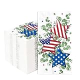 100Pcs Patriotic Paper Napkins 3 Ply American Flag Star Eucalyptus Disposable Absorbent Hand Towels 4th of July Red White Blue Dinner Guest Napkin for Memorial Independence Day Holiday Party Supplies