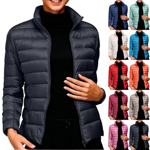 Womens Puffer Jacket Solid Zip Up Down Jacket Warm Full Zip Puffer Coat - image 1