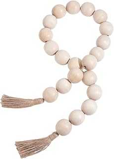 PH PandaHall Extra Large Wooden Bead Garland, 105cm Natural Wood Beads Decor with Tassels Boho Pearl Garland for Country Farmhouse Wedding Party Home Wall Hanging Decoration, 4cm Diameter Beads