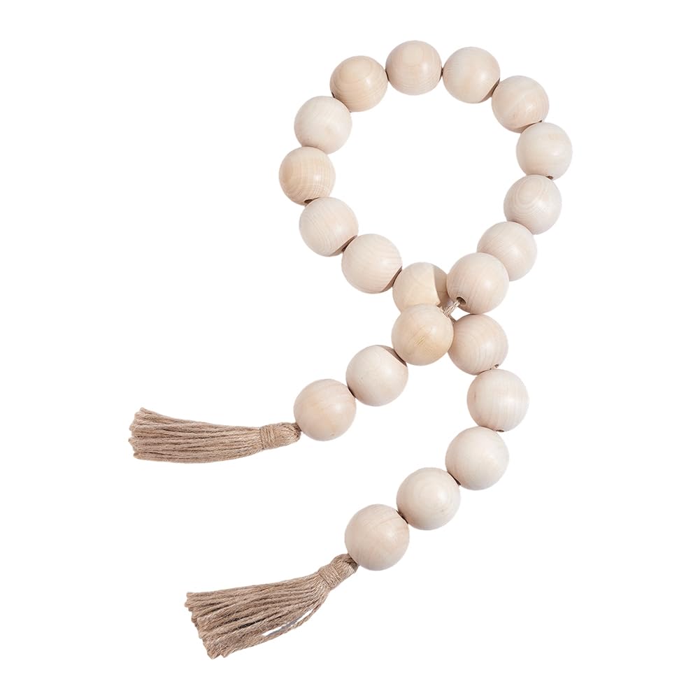 PH PandaHall Extra Large Wood Bead Garland, 41.5" Natural Wooden Beads Decor with Tassels Boho Bead Garland for Country Farmhouse Wedding Party Home Wall Hanging Decoration, 1.6" Diameter Beads
