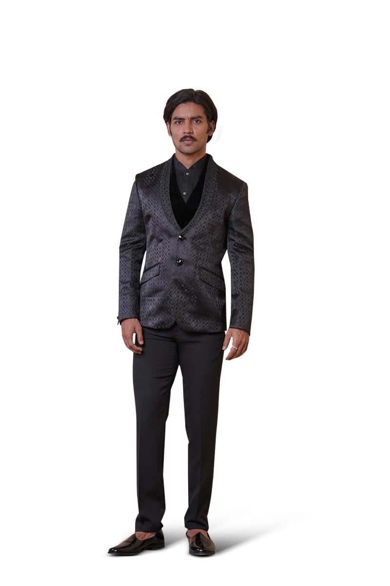 Black Jacquard Dinner Jacket Set-image-20