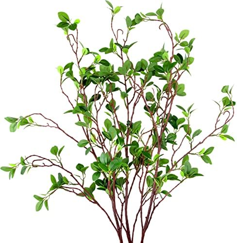 AUSTOR 3 Packs 45" Artificial Ficus Stems Faux Green Stems Ficus Branches Leaf Stem Fake Green Bushes Shrubs Ficus Twig Stems for Vase Filler Home Wedding Office Decor