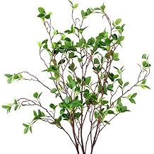 AUSTOR 3 Packs 45" Artificial Ficus Stems Faux Green Branches Leaf Stem Fake Green Bushes Shrubs Ficus Twig Stems for Vase Filler Home Wedding Office Decor