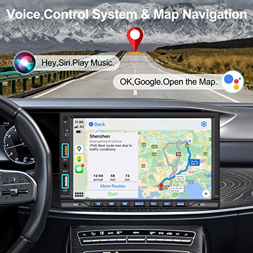 7 Inch Apple Carplay&Android Auto With Voice Control,Double Din Car Stereo,Mirro-Link,Backup Camera,Multimedia Car Audio,Bluetooth 5.2 Hands-Free Call,Fm/Am/Mp3/Usb/Tf/Swc/Subwoofer/Type-C/Aux Input #TOP4