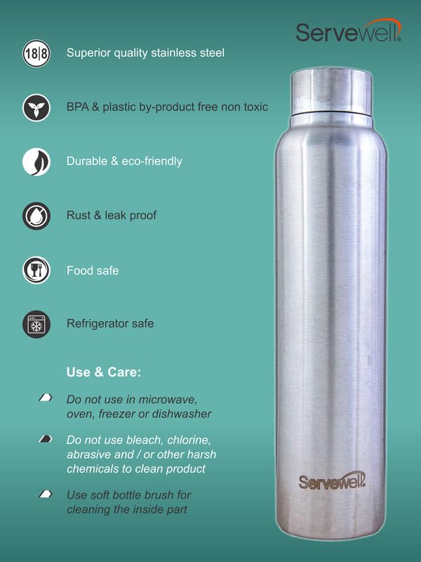 Image of Servewell 1 pc Sleek - SS Single Wall Bottle 600 ml - Steel