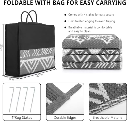 GOI Outdoor Rug, 245 x 150cm, Plastic Straw, Waterproof, Non Slip, Garden, Rectangular Area Rug, Outdoor, Plastic Straw, Beach - Image 4