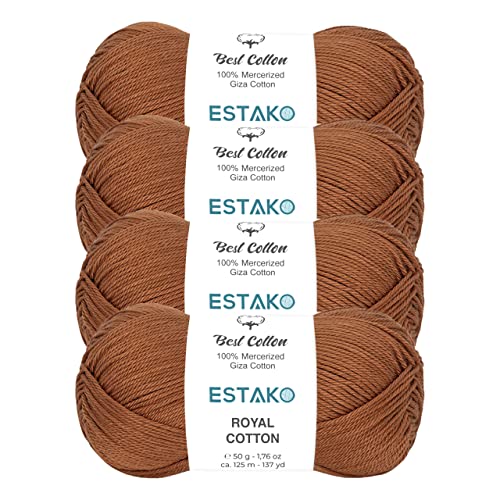 Image of Estako Royal Cotton, (4 Skeins Pack) 100% Mercerized Giza Cotton Yarn, Soft, Super Fino for Crochet and Knitting (4 x 1.76 Oz) / (4 x 137 Yrds) (5084)