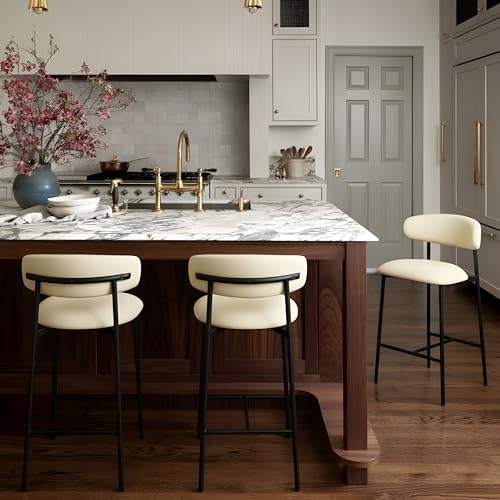 Meridian Furniture 996Cream-C Lupita Collection Modern | Contemporary Counter Stool with Soft Cream Vegan Leather, Matte Black Metal Frame, 20.5" W x 19" D x 36" H, Cream, Set of 2 by Meridian Furniture - Image 3