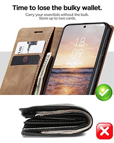 Aicase For Galaxy S23 Wallet Case Pu Leather Flip Folio Strong Magnetic Closure Protective Cover Credit Card Holder Kickstand Function Men Women For Samsung Galaxy S23 6.1" 2023 Brown #TOP1