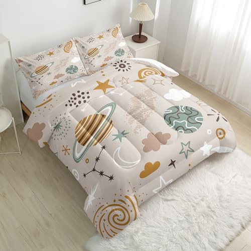 Space Bedding Comforter Set Full Size for Kids Teens and Adults Planet and Clouds Printed Quilt Set for Bedroom 100% Soft Microfiber All Season Print Quilt Set with 1 Comforter and 2 PillowCases by Nttopship - Image 3