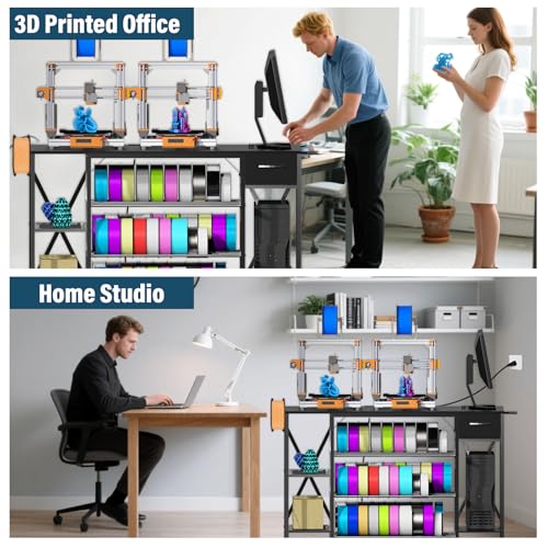 Heavy Duty 3D Printer Table with Storage, Large 4-Tier 3D Printer Stand with Power Outlet & Drawer, Sturdy Wooden Desk & Metal Filament Rack for Workshop, Home Office Black by Wanyshapy - Image 7
