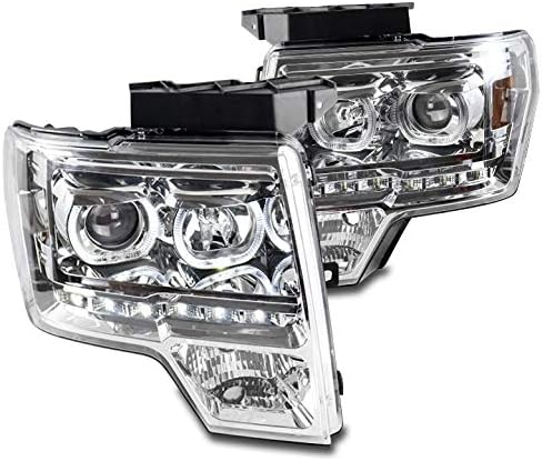 Halo LED Smoke Projector Headlights Headlamps Lamps Compatible with 2009-2014 Ford F-150