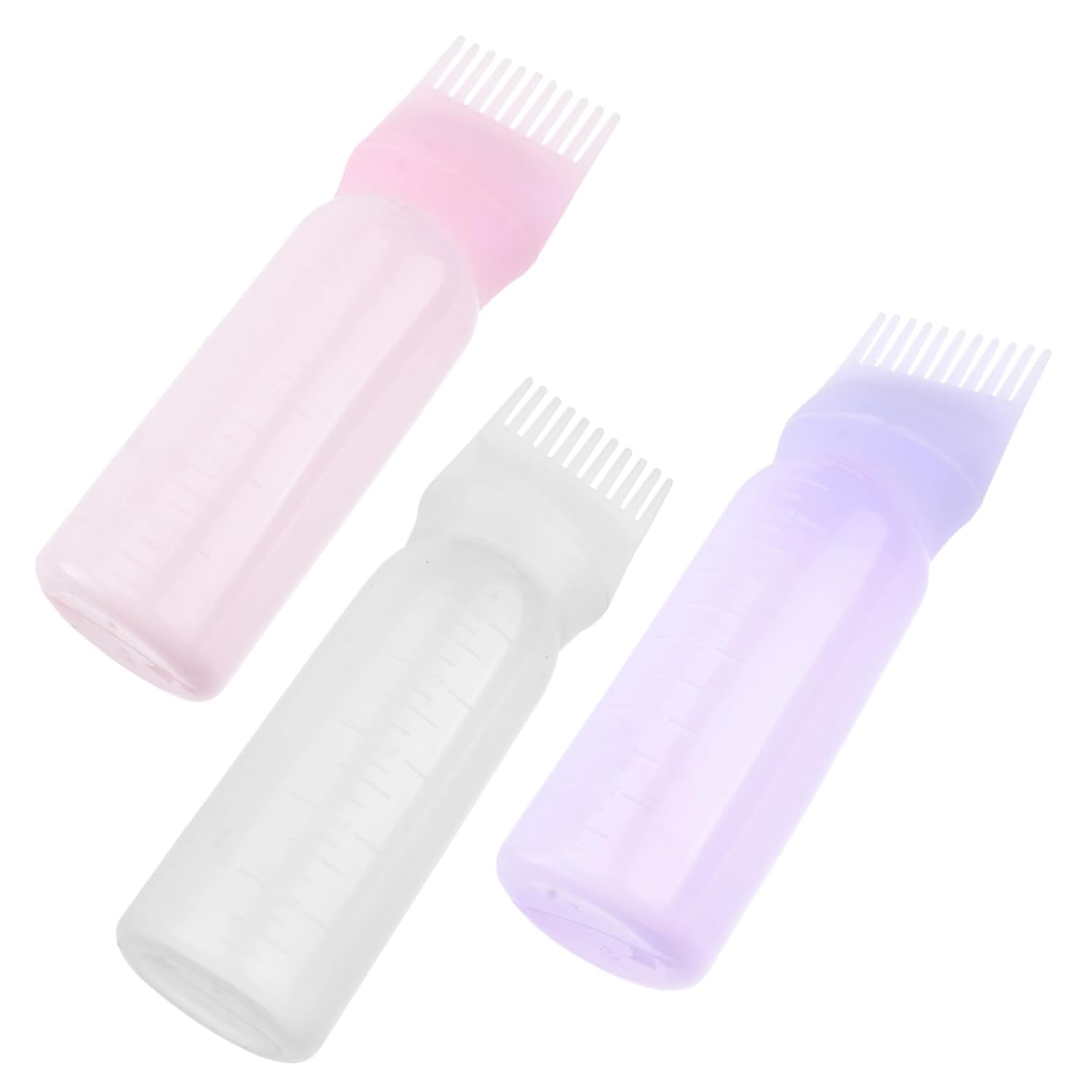 3pcs Hair Dye Applicator Bottles with Scale Lines for Even Color Distribution Transparent White for Home Salon Hairdressing Use