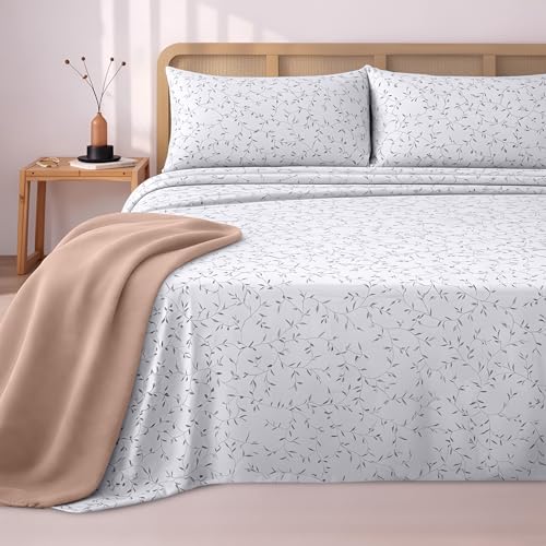 Utopia Bedding Juego de Sabanas Estampado 4 Piezas 150x200 - Poliéster Microfibra Cepillada - Sábana Bajera, Sábana Plana y 2 Fundas de Almohada 50x75 (Cama 150, Vides Gris)