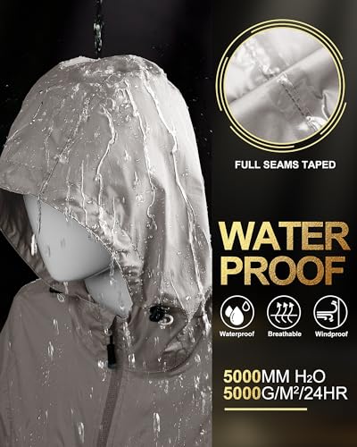 33,000ft Women's Waterproof Long Rain Coats Packable Rain Jacket with Hood Trench Coats Windbreaker - Thumbnail 2